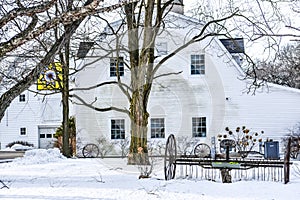 Rustic, Antique Farm Plow, White Quilt Barn