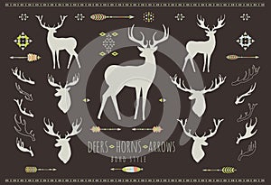 Rustic Antlers. Set silhouettes of rustic antler designs