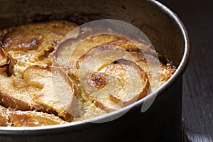 rustic apple cake in baking tin