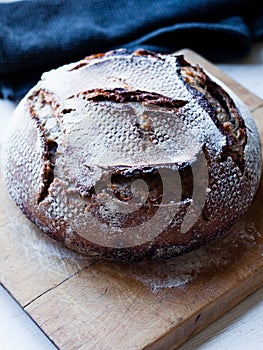 Rustic artisanal wholewheat & rye bread loaf