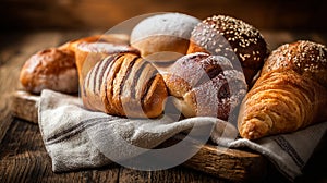 Rustic Assortment of Fresh Baked Bread Rolls and Pastries on Display