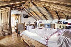 Rustic attic bedroom interior