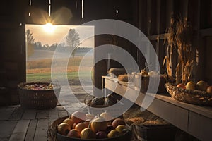 Rustic Autumn Harvest in a Countryside Barn