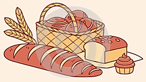 Rustic Bakery Basket with Freshly Baked Bread, vector design Generative AI