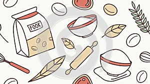 Rustic Baking Pattern with Flour Sack and Wheat, vector design Generative AI