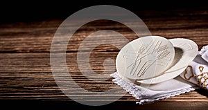 rustic banner with Hosties or Sacramental Bread