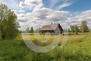 rustic barn scene with a view of the rolling fields, ideal for horse riding and other outdoor activities