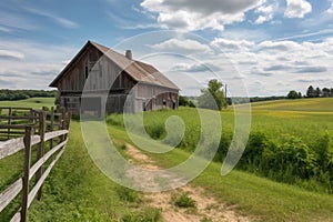 rustic barn scene with a view of the rolling fields, ideal for horse riding and other outdoor activities