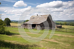 rustic barn scene with a view of the rolling fields, ideal for horse riding and other outdoor activities