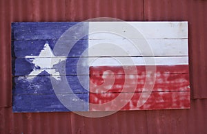 Rustic Barn With Texas Flag close up Outdoors