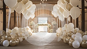 A rustic barn wedding transformed with balloons in variouse