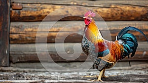 Rustic Barnyard Scene with Colorful Easter Egger Rooster