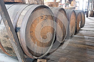 Rustic Barrels in Distillery Warehouse