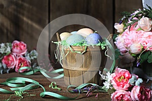 Rustic Basket of Easter Eggs