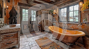 Rustic Bathroom With Claw Foot Tub