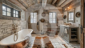 Rustic Bathroom With Claw Foot Tub