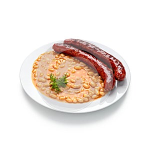 Rustic Bean and Sausage Stew - Homely Comfort on White Plate