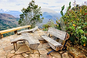 Rustic Bench with view of Chicamocha Canyon in Mesa de los Santos, Colombia