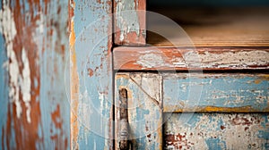 Rustic Blue Painted Wooden Cabinet With Eroded Interiors