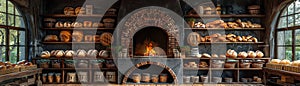 Rustic bread bakery with a wood-fired oven and artisan loaves3D render