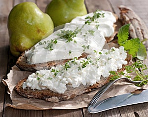 Rustic bread with curd and white cheese