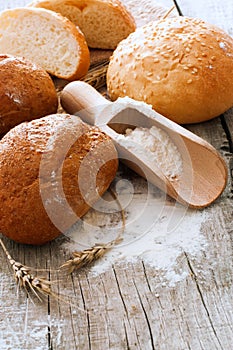 Rustic bread, wheat and flour