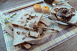 Rustic breakfast, Bread is placed on an artistic table.