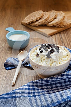 Rustic breakfast with cottage cheese