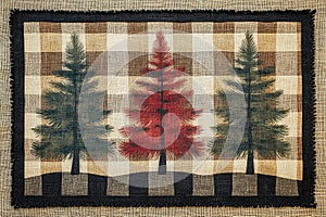 Rustic buffalo check fabric featuring three christmas trees