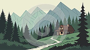 Rustic Cabin in Deep Pine Forest, vector design Generative AI