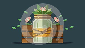 A rustic cash wrap made from reclaimed wood complete with a jar of fresh flowers.. Vector illustration.