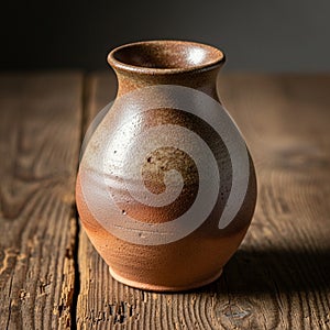 A rustic ceramic vase with a