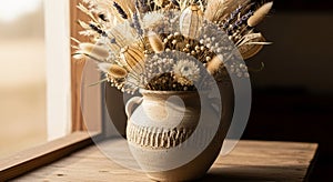 A rustic ceramic vase with two