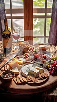 Rustic Charcuterie Board with Wine and Cheese