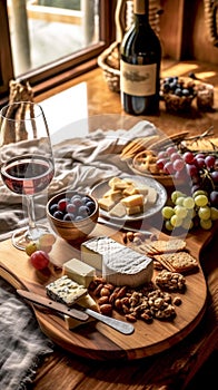 Rustic Charcuterie Board with Wine and Cheese