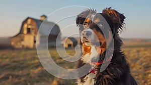 Rustic Charm: Bernese Mountain Dog Overlooking the Farm