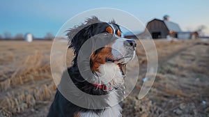 Rustic Charm: Bernese Mountain Dog Overlooking the Farm