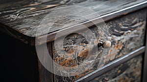 Rustic Charm: Close-up Of Kintsugi Style Wooden Chest Of Drawers