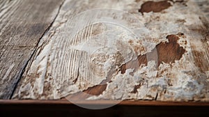 Rustic Charm: Close-up Of Vintage Wood Table With Peeling Paint photo