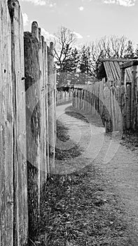 Rustic Charm: Old Village Entrance with Wooden Fence, Lituania, Kernave photo