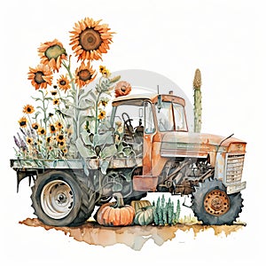 Rustic Charm: Sunflowers and an Old Truck