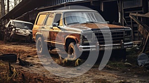 Rustic Charm: Vintage Suvs In An Abandoned Barn