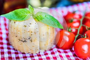 Rustic cheese with herbs and tomatoes