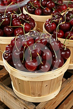 Rustic cherry preserve display in wooden jars at cozy cafe warehouse with nostalgic ambiance