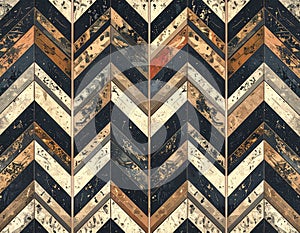 Rustic Chevron Pattern with Distressed Wooden Planks
