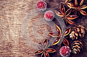 Rustic christmas background with star anise