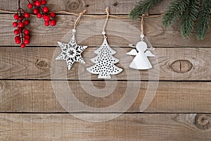 Rustic Christmas background, Xmas ornament with fir