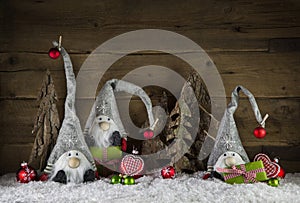 Rustic christmas decoration in country style with gnom like sant