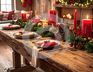 rustic christmas dining table setup generative