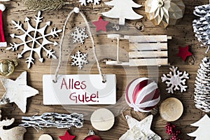 Rustic Christmas Flat Lay, Alles Gute Means Best Wishes